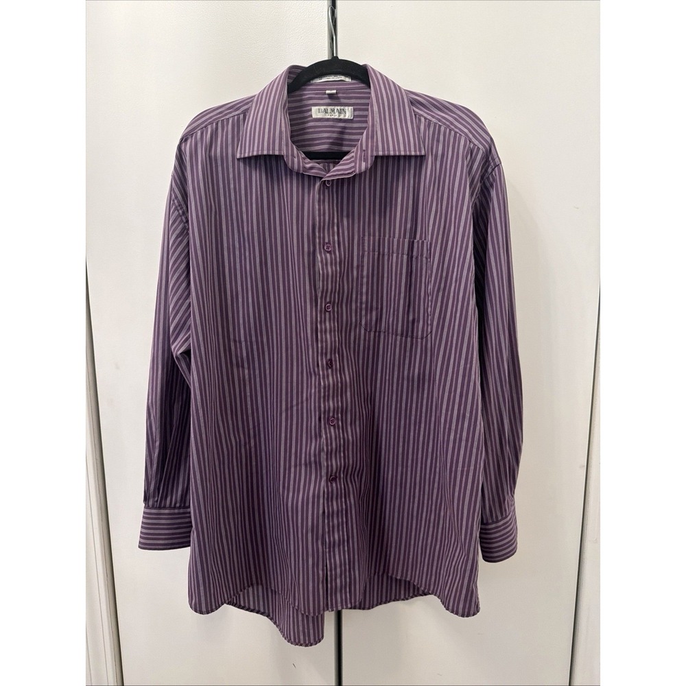 BALMAIN PARIS Purple Striped Button-Up Shirt Long Sleeve Size 17.5 34/35